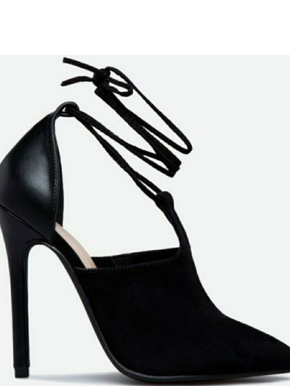 Shoe Dazzle Black Pointed Lace-Up Stiletto Heels